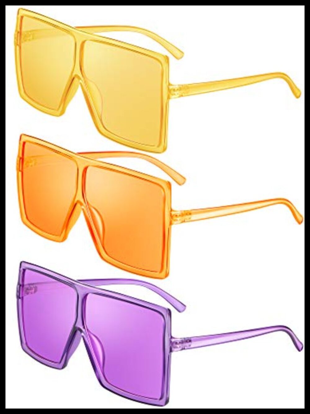 3 Pack Oversized Square Sunglasses Flat Top PC Plastic UV Protection Shades